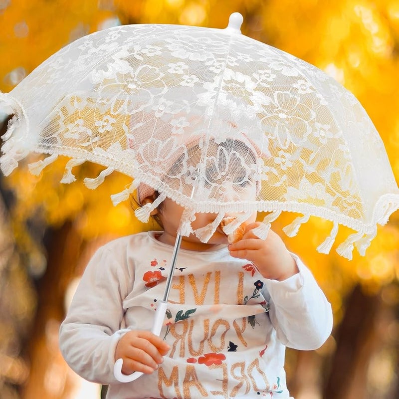 White Lace Bridal Wedding Umbrella for Flower Girl Stage Performance Photography Accessory - Image 5